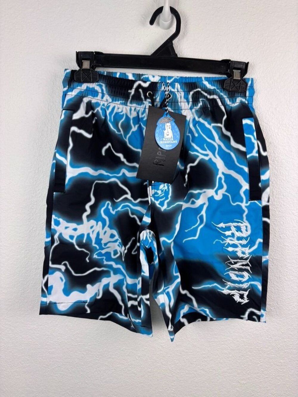 RipNDip men's XS black blue Nikola‎ lightning print board shorts swim trunks NWT